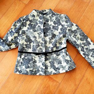 Black and White Wool blazer with Floral Motives,  10